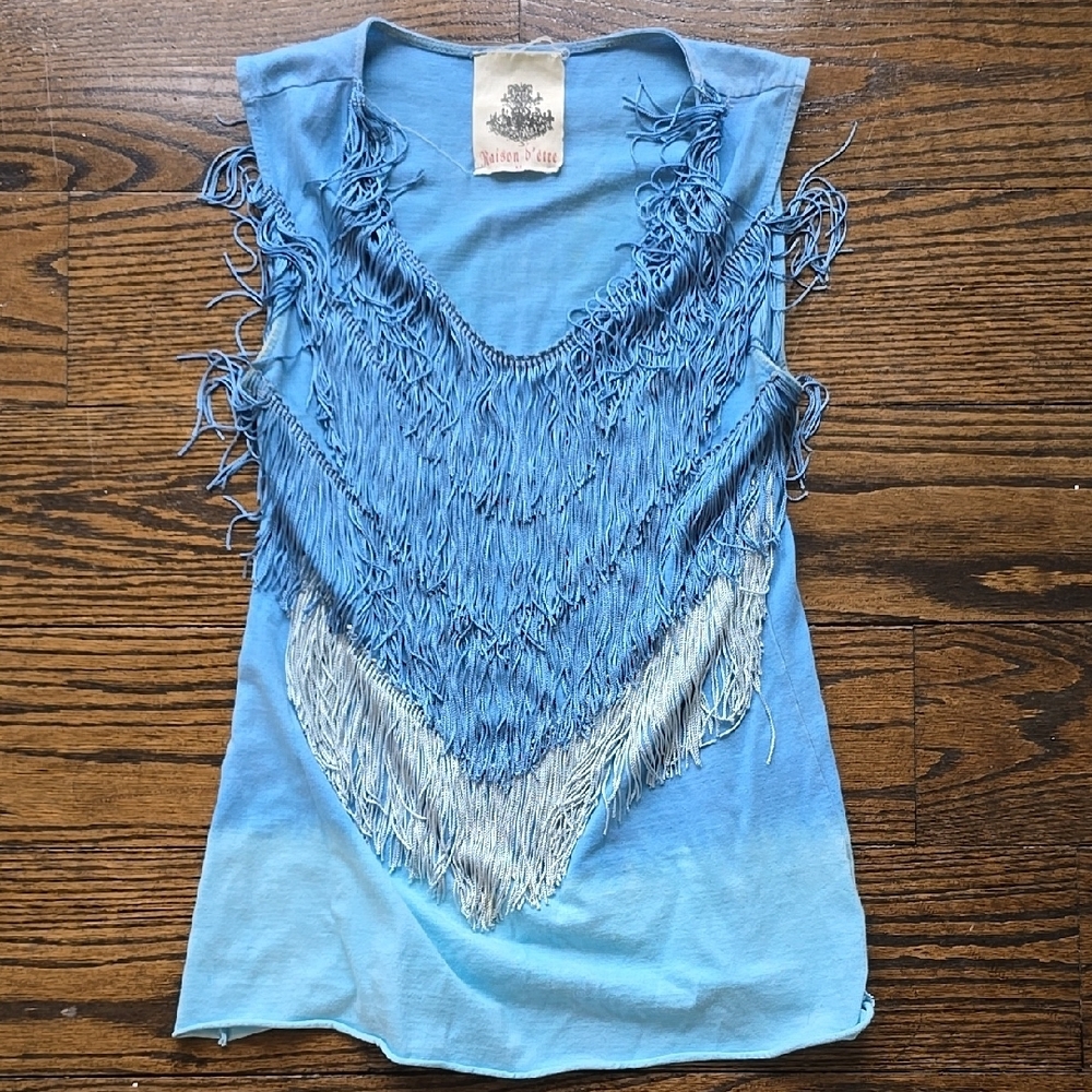 Blue Fringe Sleeveless Top